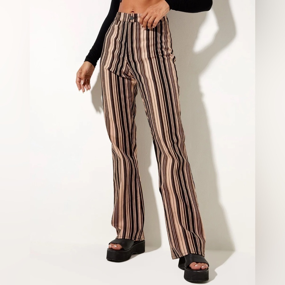 Motel Rocks High Waisted Striped Flare Pants XS Y2K 90s Brown Black